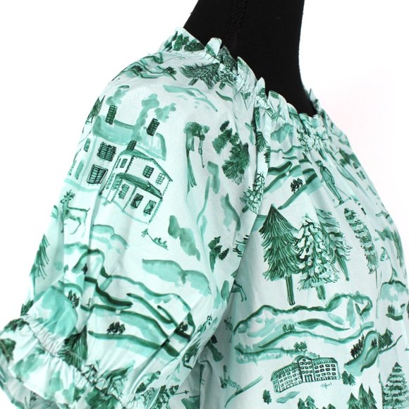 Hill House Home Katherine Nap Dress Ski Chalet Mini Ruffle Trim Green Medium NEW - Picture 3 of 8